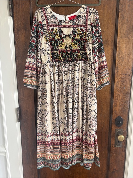 Bhanuni By Jyoti Dresses & Skirts - Beige Floral Embroidered Maxi Dress